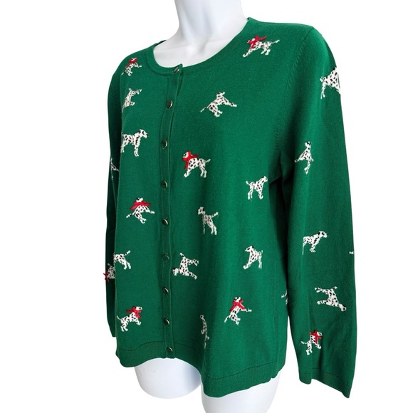 Talbots Women Cardigan Sweater M Dalmation Dog Green - Picture 3 of 7